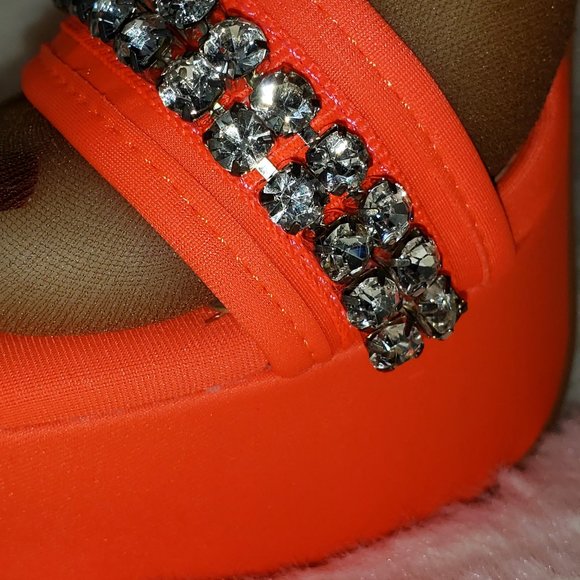 Genius Neon Orange Neoprene High Heel Platform Harness Shoes - Picture 7 of 12